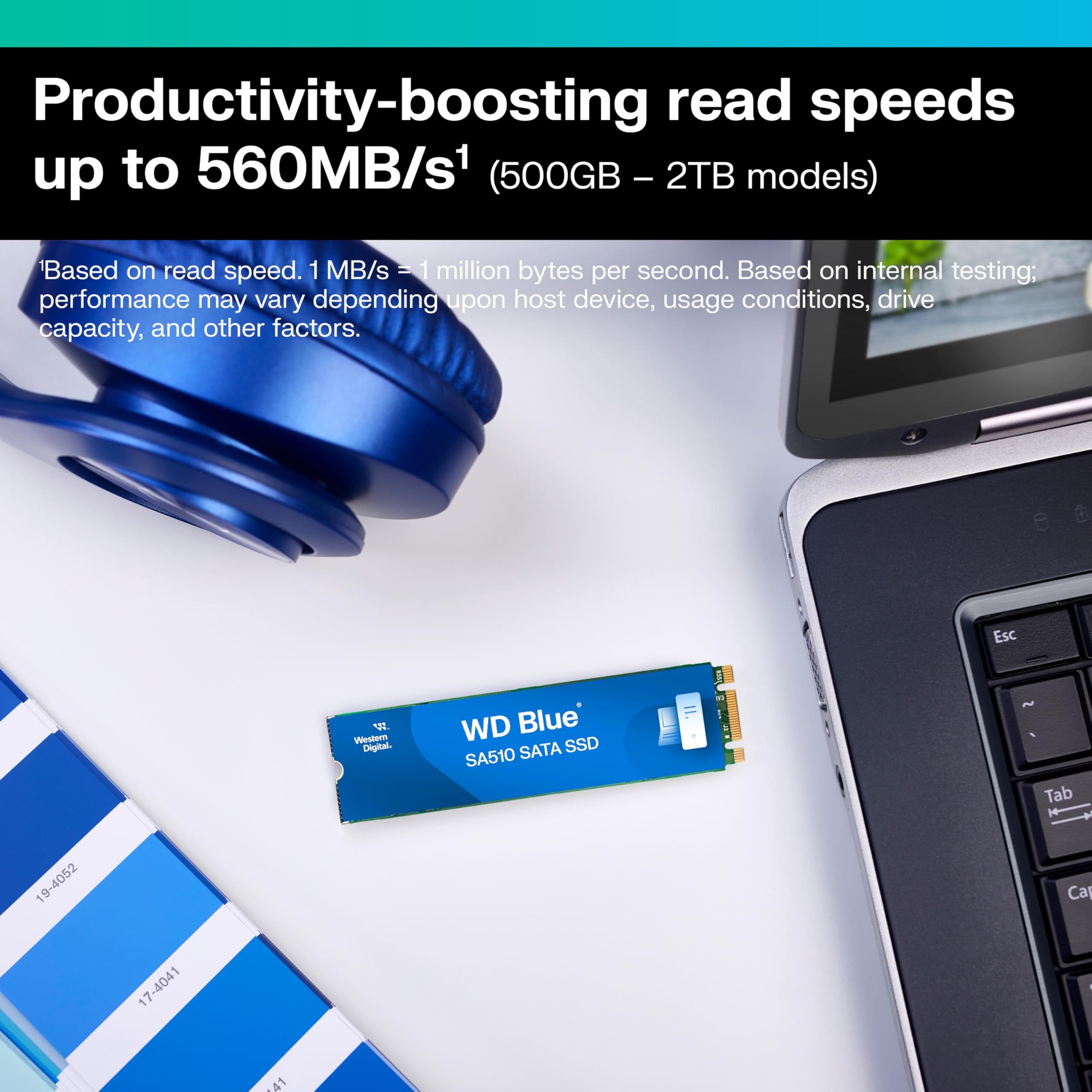 WD Blue SA510 250GB SATA SSD - SATA III 6 Gb/s, M.2 2280, Internal Solid State Drive, Up to 555 MB/s - WDS250G3B0B