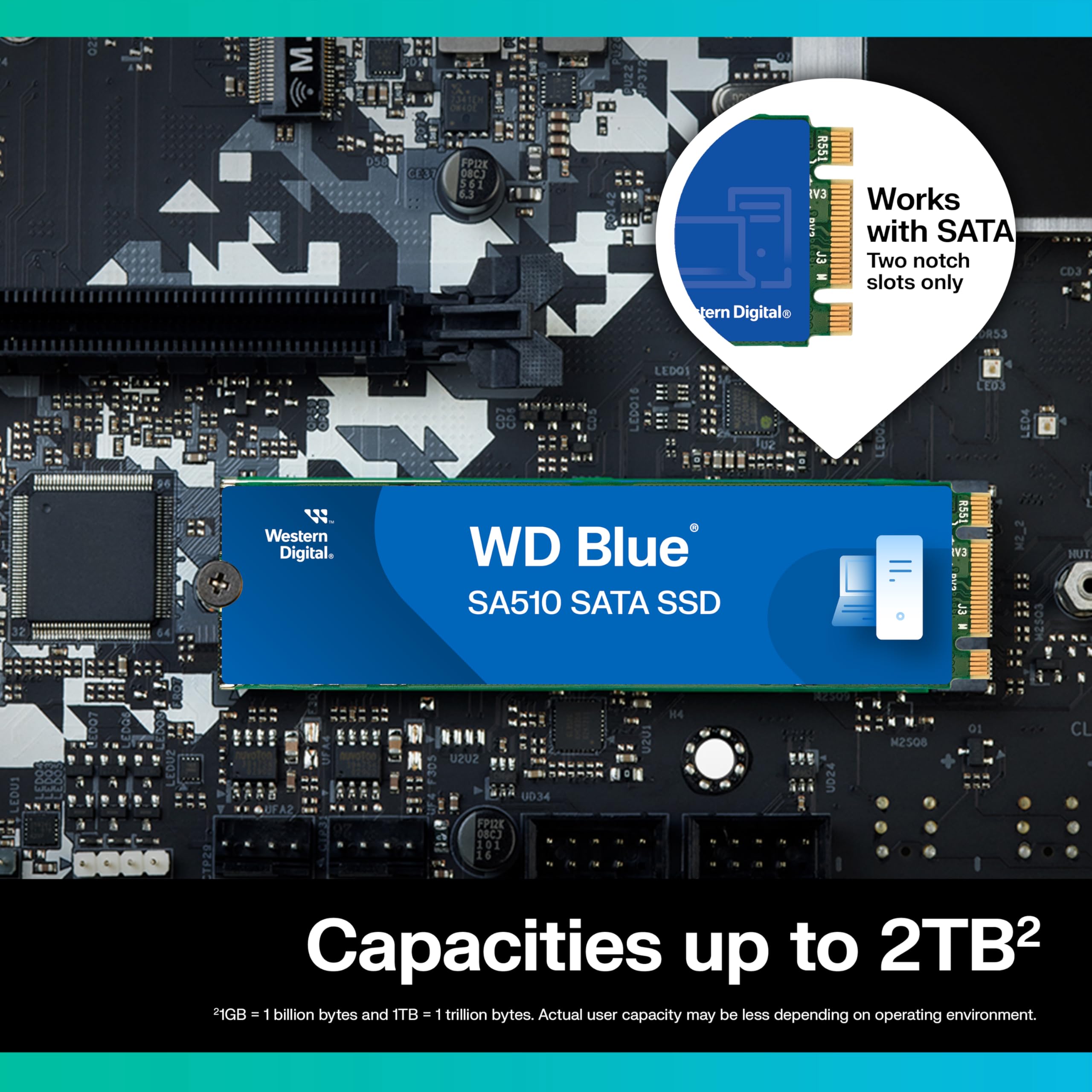 WD Blue SA510 250GB SATA SSD - SATA III 6 Gb/s, M.2 2280, Internal Solid State Drive, Up to 555 MB/s - WDS250G3B0B